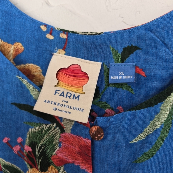 Farm Rio Blue Tropical Button Front Ruffled Top - Picture 10 of 13